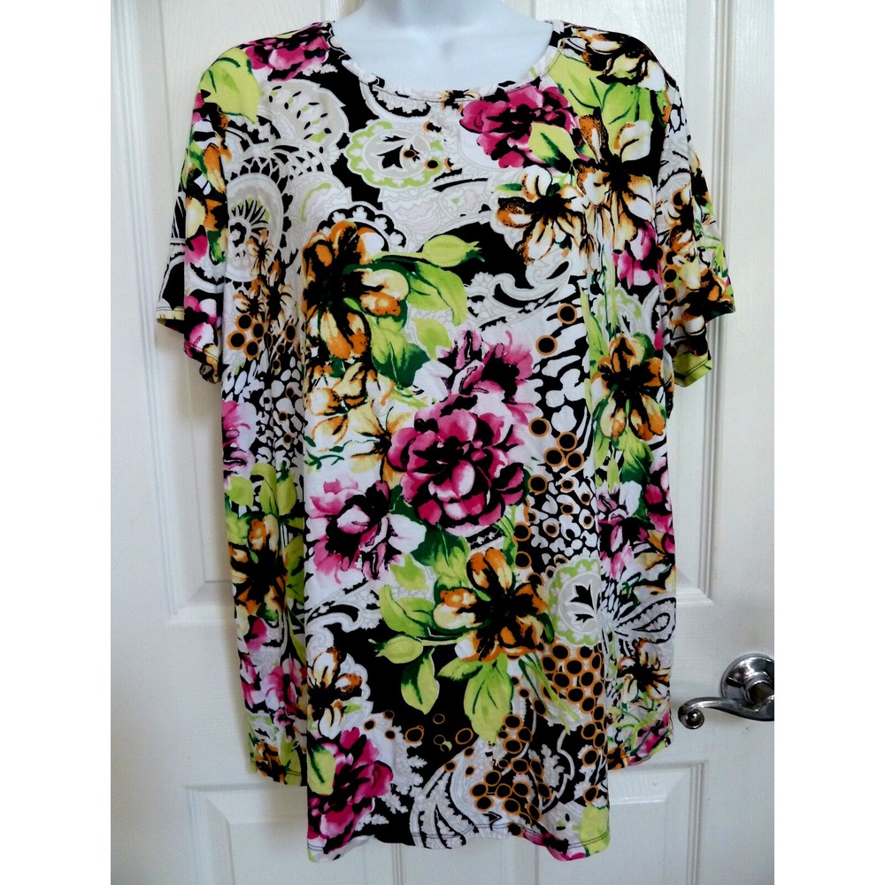*CHICO'S Sz 3=16/18 XL Zipper Back Colorful Tee Top Floral Summer*